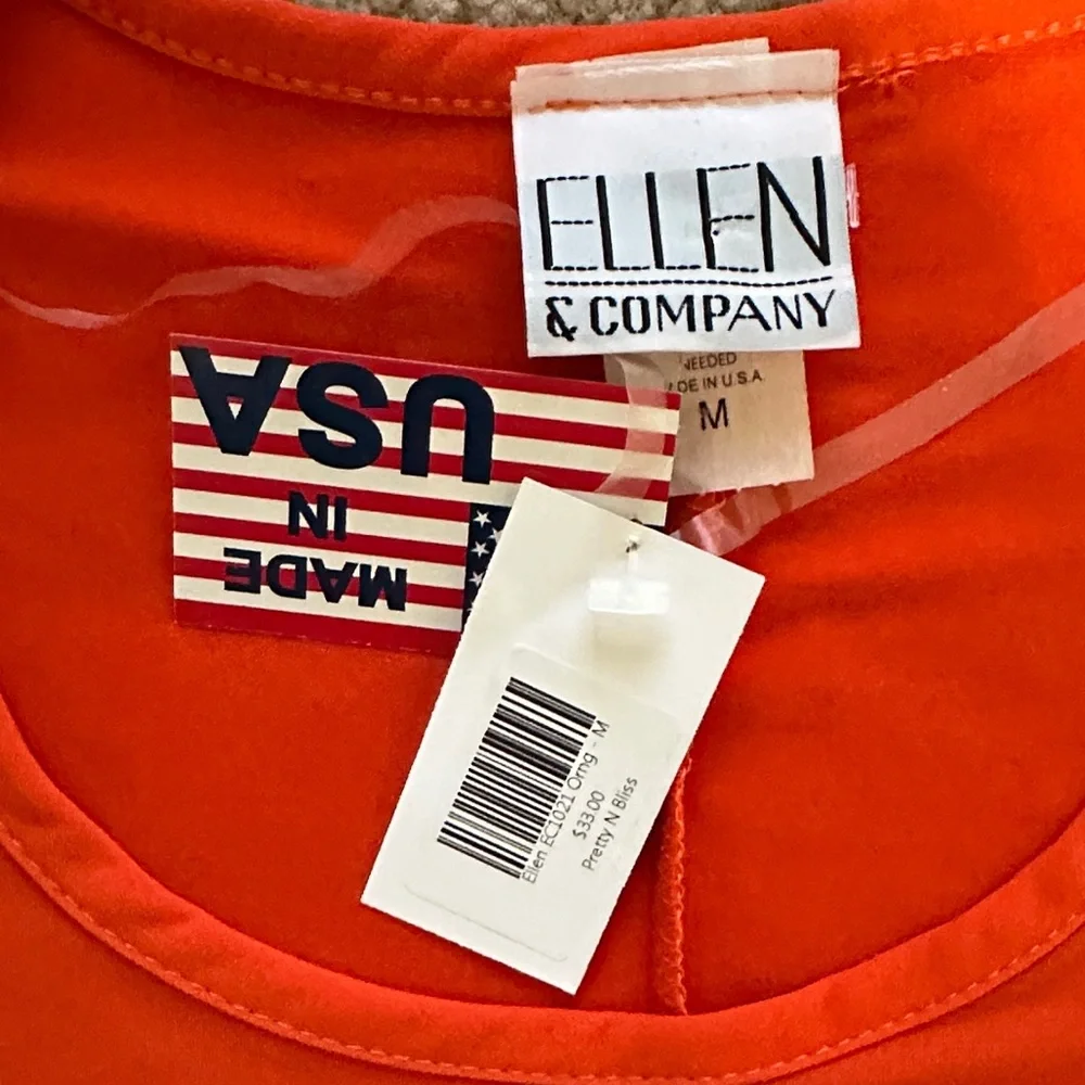 Ellen & Company Women's Orange  Top, Tunic 3/4 sleeves, Clemson